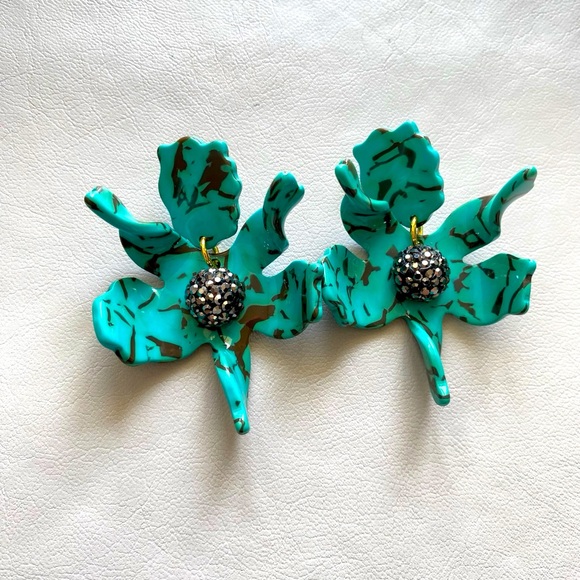 Lele Sadoughi 10 Year Anniversary Turquoise Small Crystal Lily Earrings NEW - Picture 13 of 13